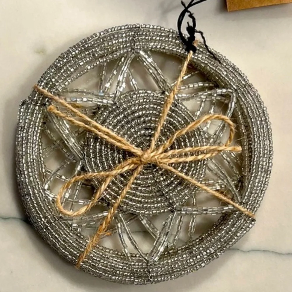 Coasters beaded stars silver color NWT